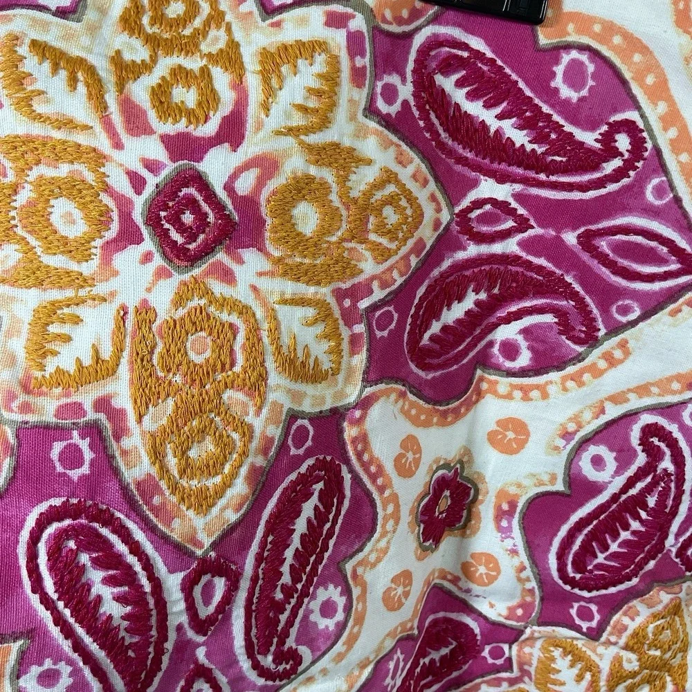 Pottery Barn Belle Embroidered Pillow Shams 24x24 Set of 2 Floral Colorful Linen